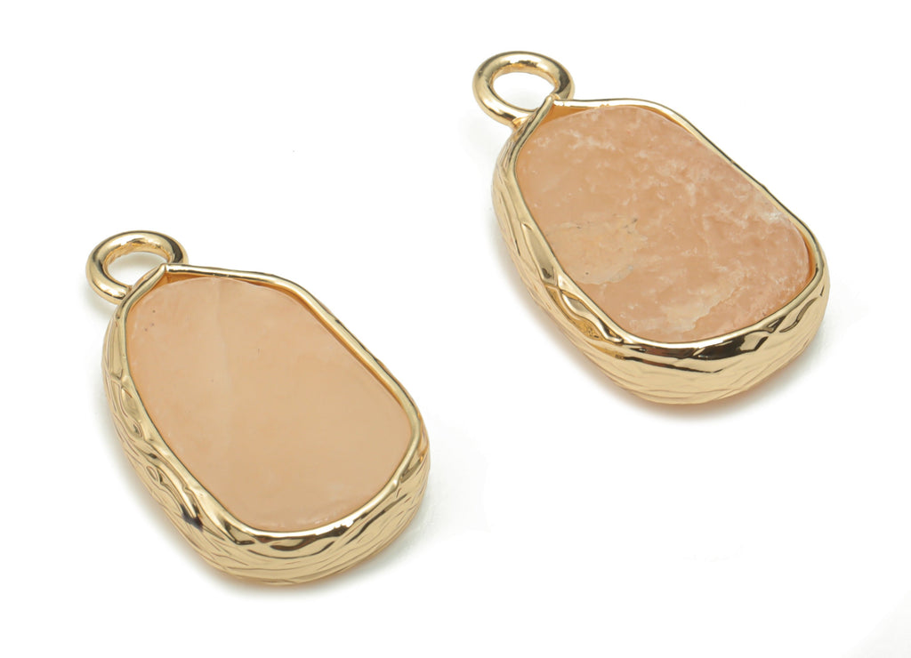 Imperial Topaz Crystal Natural Stone Earring Charms - Brass Irregular Pendant - Gold Tone Plated Brass – 19.82x11.53x3.55mm – NS1640E - DOMEDBAZAAR