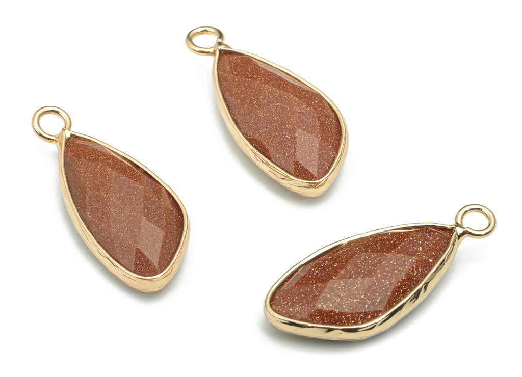 Goldstone Faceted Natural Stone Charms - Brass Geometry Pendant - Gold Tone Plated Brass – Jewelry Supplies - 24.86x14.41x6.54mm – NS1627A - DOMEDBAZAAR