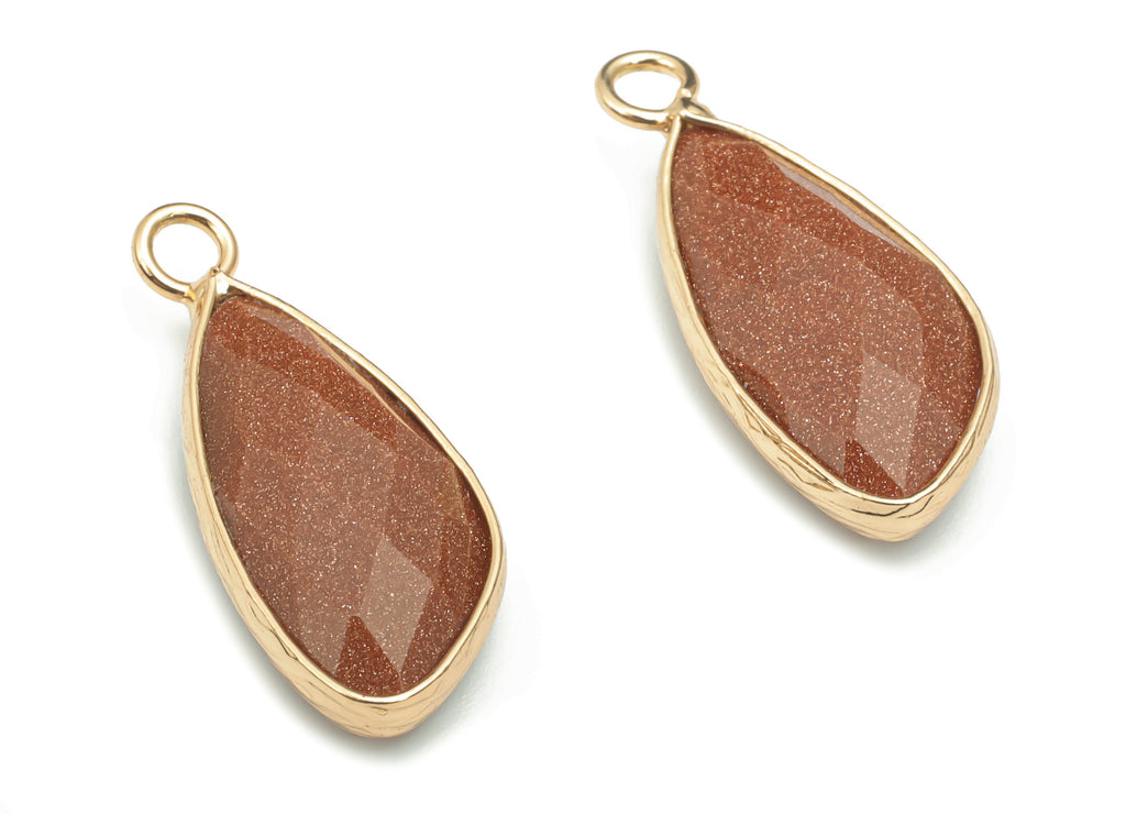 Goldstone Faceted Natural Stone Charms - Brass Geometry Pendant - Gold Tone Plated Brass – Jewelry Supplies - 24.86x14.41x6.54mm – NS1627A - DOMEDBAZAAR