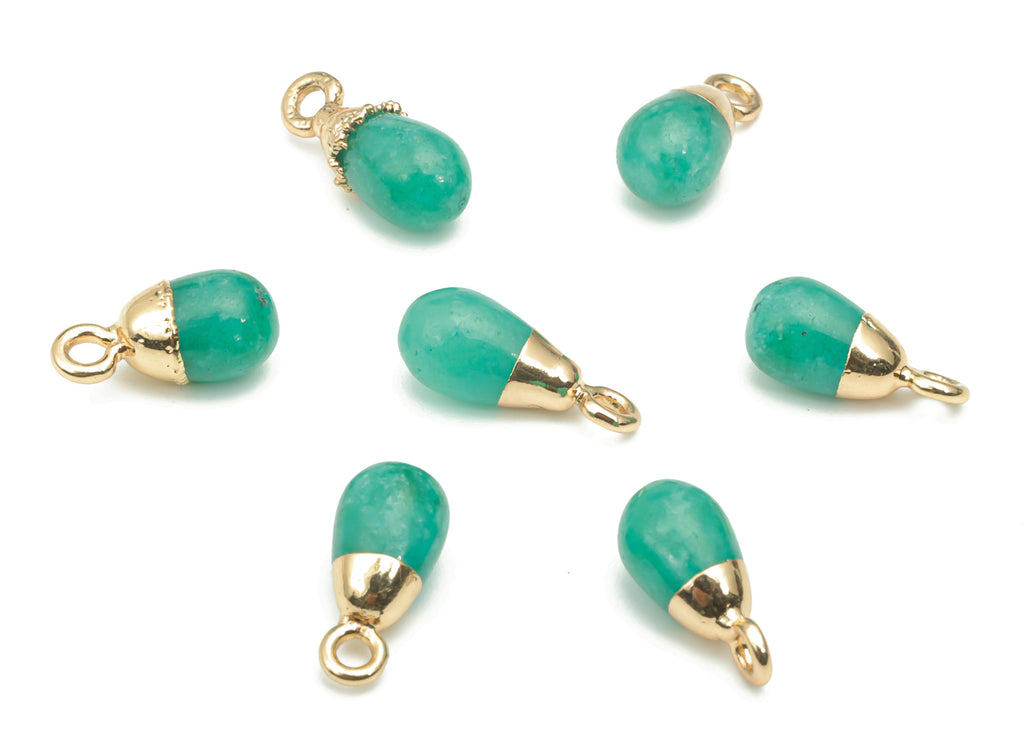Green Aventurine Natural Stone Drop Charms - Brass Beads Pendant - Gold Tone Plated Brass – Jewelry Supplies - 13.86x6.37x6.35mm – NS1645G - DOMEDBAZAAR