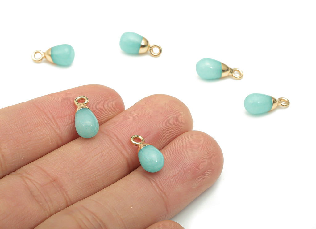Blue Jade Natural Stone Drop Earring Charms - Brass Beads Pendant - Gold Tone Plated Brass – Jewelry Supplies - 12.9x6.3x6.26mm – NS1645B - DOMEDBAZAAR