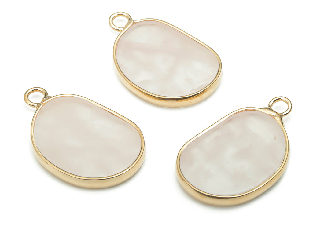 Rose Quartz Natural Stone Bean Charms - Brass Irregular Pendant - Gold Tone Plated Brass – Jewelry Supplies - 25.09x15.67x2.6mm – NS1657B - DOMEDBAZAAR