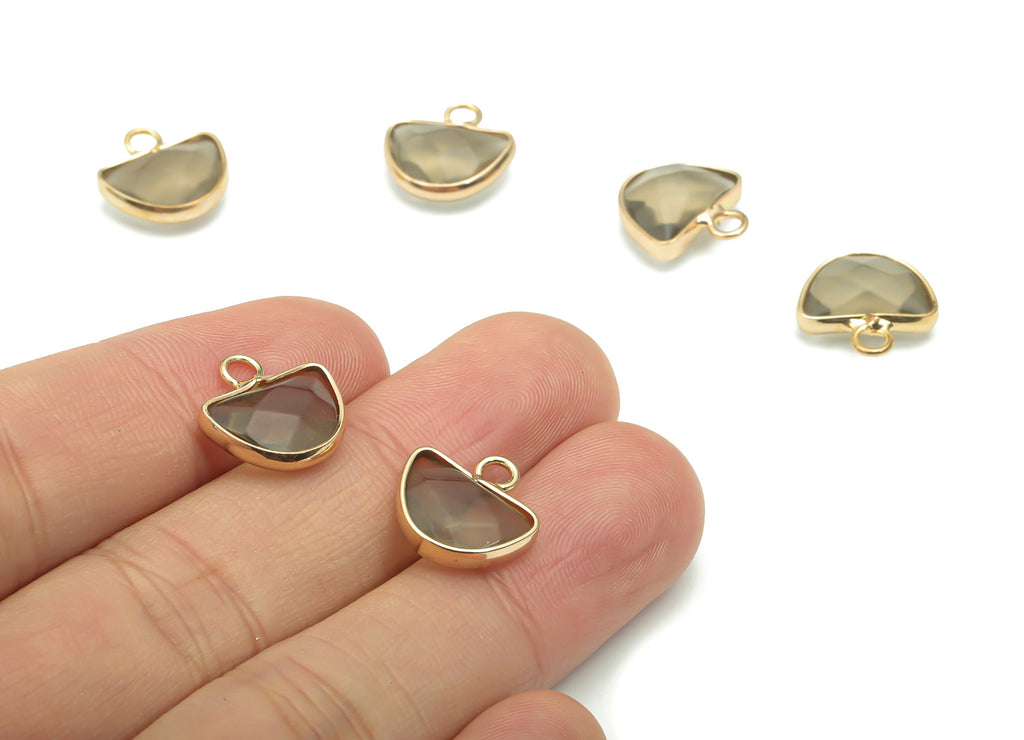 Smoky Quartz Natural Stone Domed Earring Charms - Brass Arrow Domed Pendant - Gold Tone Plated Brass – 14.01x13.49x5.25mm – NS1654D - DOMEDBAZAAR