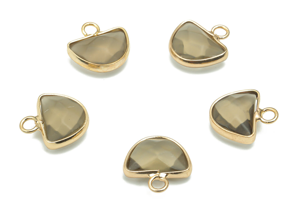 Smoky Quartz Natural Stone Domed Earring Charms - Brass Arrow Domed Pendant - Gold Tone Plated Brass – 14.01x13.49x5.25mm – NS1654D - DOMEDBAZAAR