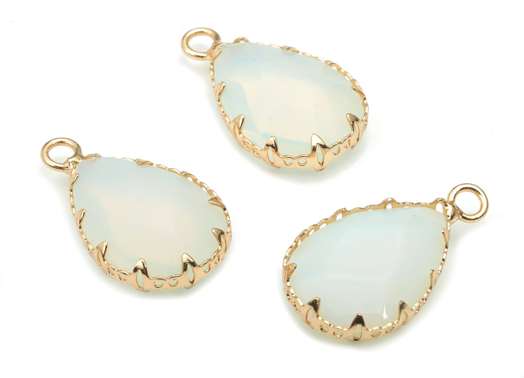 Opalite Faceted Natural Stone Teardrop Charms - Brass Drop Pendant - Gold Tone Plated Brass – Jewelry Supplies - 23.14x13.93x5.6mm – NS1636F - DOMEDBAZAAR