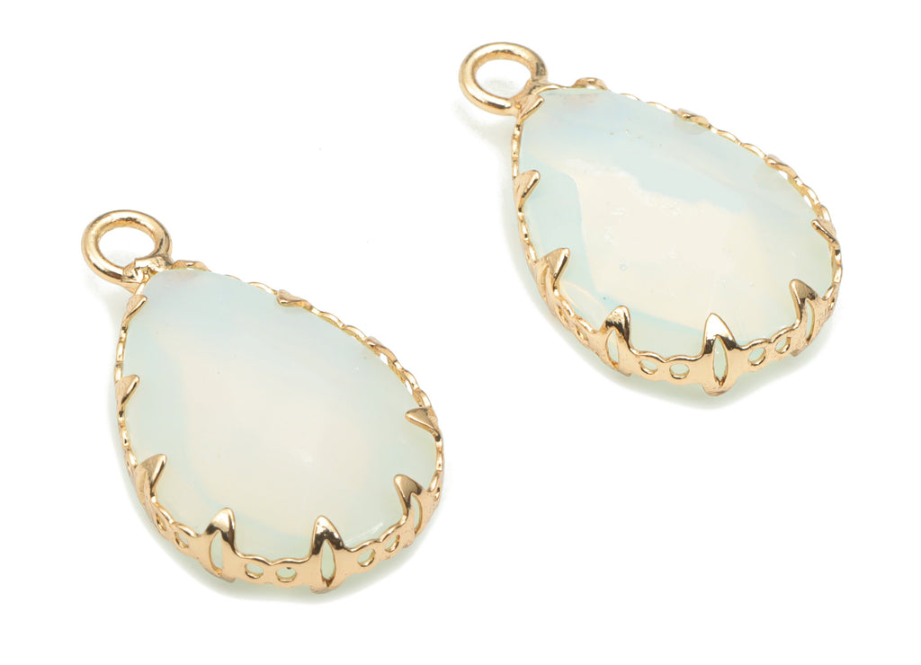 Opalite Faceted Natural Stone Teardrop Charms - Brass Drop Pendant - Gold Tone Plated Brass – Jewelry Supplies - 23.14x13.93x5.6mm – NS1636F - DOMEDBAZAAR