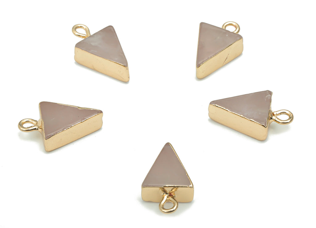 Rose Quartz Natural Stone Earring Charms - Brass Triangle Pendant - Gold Tone Plated Brass – Jewelry Supplies - 16.07x10.01x5.05mm – NS1635A - DOMEDBAZAAR