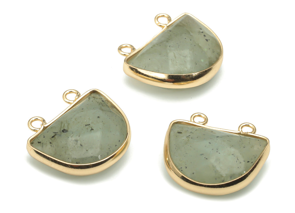 Labradorite Natural Stone Domed Earring Connectors - Brass Semicircle Pendant - Gold Tone Plated Brass – 17.1x17.53x6.29mm – NS1658C - DOMEDBAZAAR