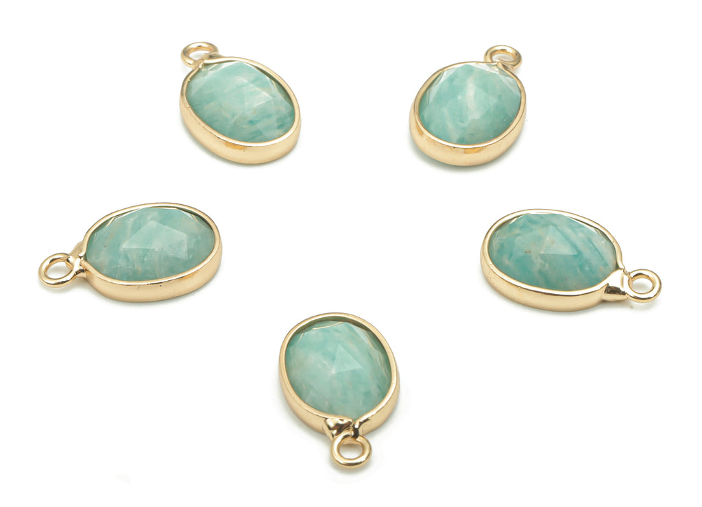Amazonite Faceted Natural Stone Oval Charms - Brass Oval Pendant - Gold Tone Plated Brass – Jewelry Supplies - 14.36x8.85x4.39mm – NS1663 - DOMEDBAZAAR