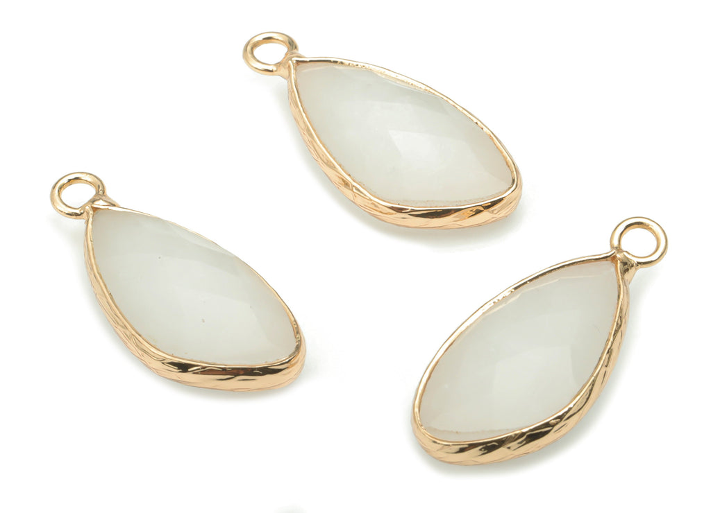 Rose Quartz Faceted Natural Stone Charms - Brass Drop Pendant - Gold Tone Plated Brass – Jewelry Supplies - 25.26x10.82x5.63mm – NS1627C - DOMEDBAZAAR