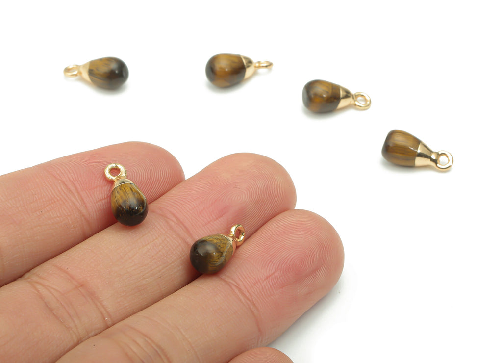 Tiger eye Natural Stone Drop Earring Charms - Brass Beads Pendant - Gold Tone Plated Brass – Jewelry Supplies - 14.06x6.39x6.36mm – NS1645F - DOMEDBAZAAR