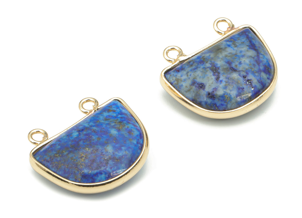 Lapis Lazuli Natural Stone Domed Earring Connectors - Brass Semicircle Pendant - Gold Tone Plated Brass – 16.82x17.63x6.27mm – NS1658D - DOMEDBAZAAR