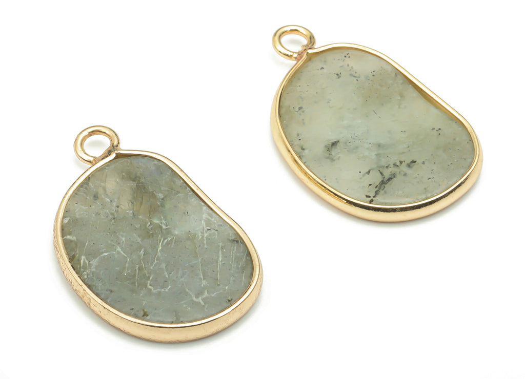 Labradorite Natural Stone Bean Charms - Brass Irregular Pendant - Gold Tone Plated Brass – Jewelry Supplies - 25.43x15.31x2.32mm – NS1657E - DOMEDBAZAAR