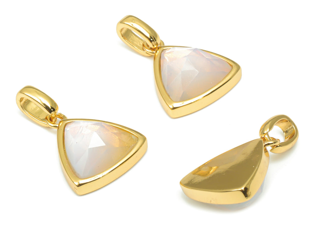 Opal Faceted Triangle Earring Charms With Loop - 11mm Natural Stone - Brass Triangle Pendant - Gold Tone Plated Brass – 20x12x6mm – NS1668E - DOMEDBAZAAR