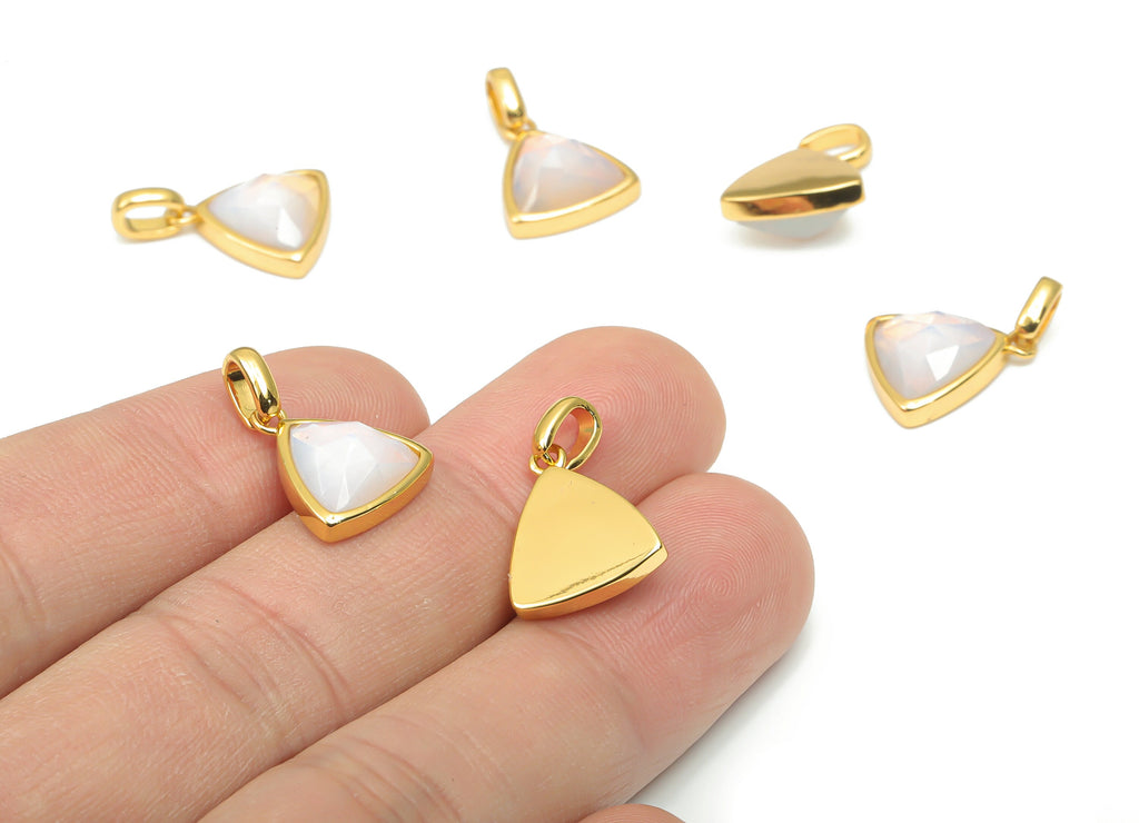 Opal Faceted Triangle Earring Charms With Loop - 11mm Natural Stone - Brass Triangle Pendant - Gold Tone Plated Brass – 20x12x6mm – NS1668E - DOMEDBAZAAR