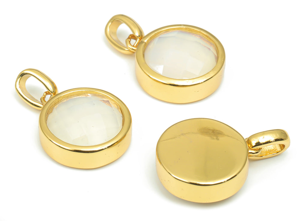 Opalite Natural Stone Faceted Round Earring Charms With Loop - Brass Circle Pendant - Gold Tone Plated Brass – 20.07x12.71x5.9mm – NS1666K - DOMEDBAZAAR