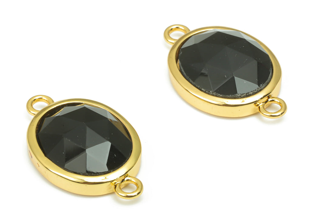 Obsidian Faceted Oval Earring Connectors - 10x12mm Natural Stone - Brass Oval Charms - Gold Tone Plated Brass – 18.15x10.95x4.7mm– NS1671C - DOMEDBAZAAR