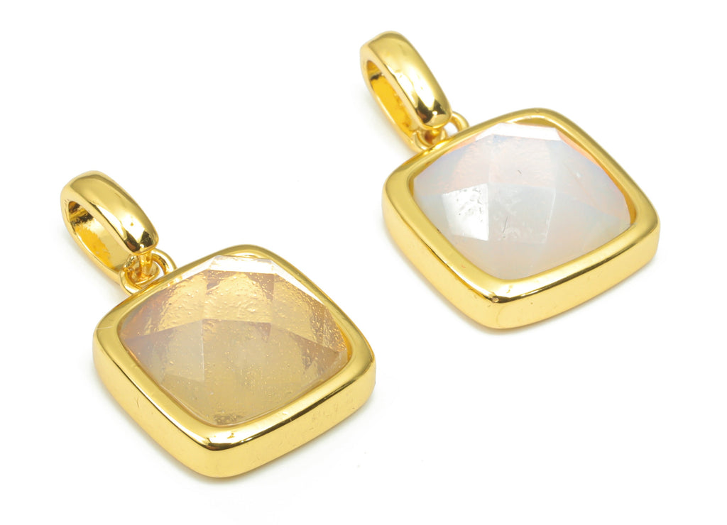 Opalite Faceted Square Earring Charms - 11mm Natural Stone - Brass Square Pendant - Gold Tone Plated Brass – 18.84x11.65x5.75mm – NS1672E - DOMEDBAZAAR