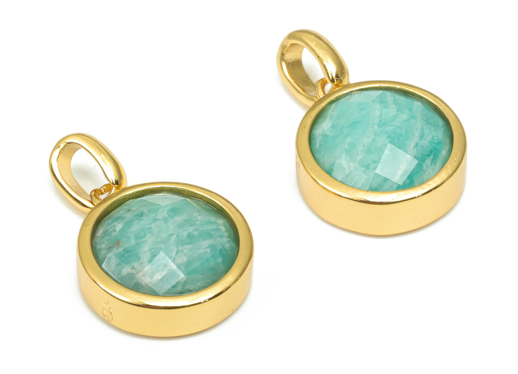 Aventurine Natural Stone Faceted Round Earring Charms With Loop - Brass Circle Pendant - Gold Tone Plated Brass – 20.07x12.7x5.9mm – NS1666H - DOMEDBAZAAR