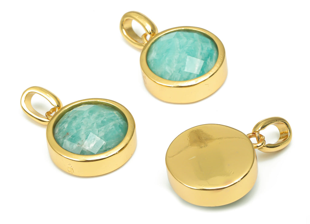 Aventurine Natural Stone Faceted Round Earring Charms With Loop - Brass Circle Pendant - Gold Tone Plated Brass – 20.07x12.7x5.9mm – NS1666H - DOMEDBAZAAR