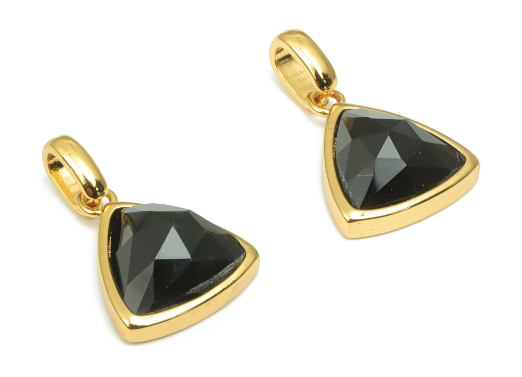 Obsidian Faceted Triangle Charms With Loop - 11mm Natural Stone - Brass Triangle Pendant - Gold Tone Plated Brass – 19.5x12.4x5.7mm– NS1668C - DOMEDBAZAAR
