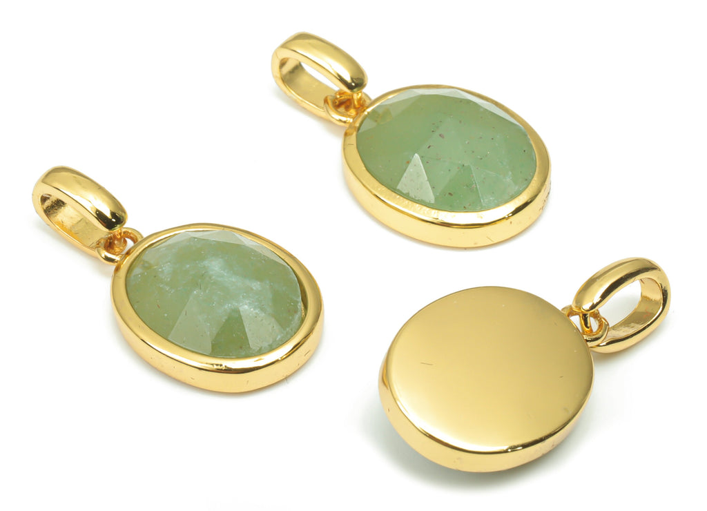 Aventurine Faceted Oval Charms With Loop - 10x12mm Natural Stone - Brass Oval Pendant - Gold Tone Plated Brass – 20.33x10.9x4.9mm – NS1670G - DOMEDBAZAAR