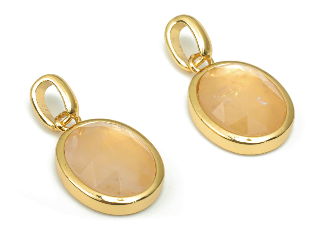 Rose Quartz Faceted Oval Charms With Loop - 10x12mm Natural Stone - Brass Oval Pendant - Gold Tone Plated Brass – 20.33x10.9x4.9mm – NS1670D - DOMEDBAZAAR