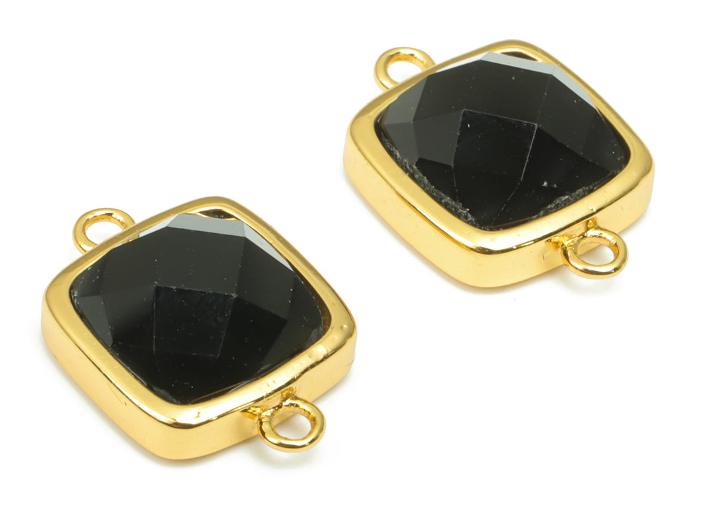 Obsidian Faceted Square Earring Connectors - 11mm Natural Stone - Brass Square Charms - Gold Tone Plated Brass – 16.5x11.44x5.86mm – NS1673C - DOMEDBAZAAR
