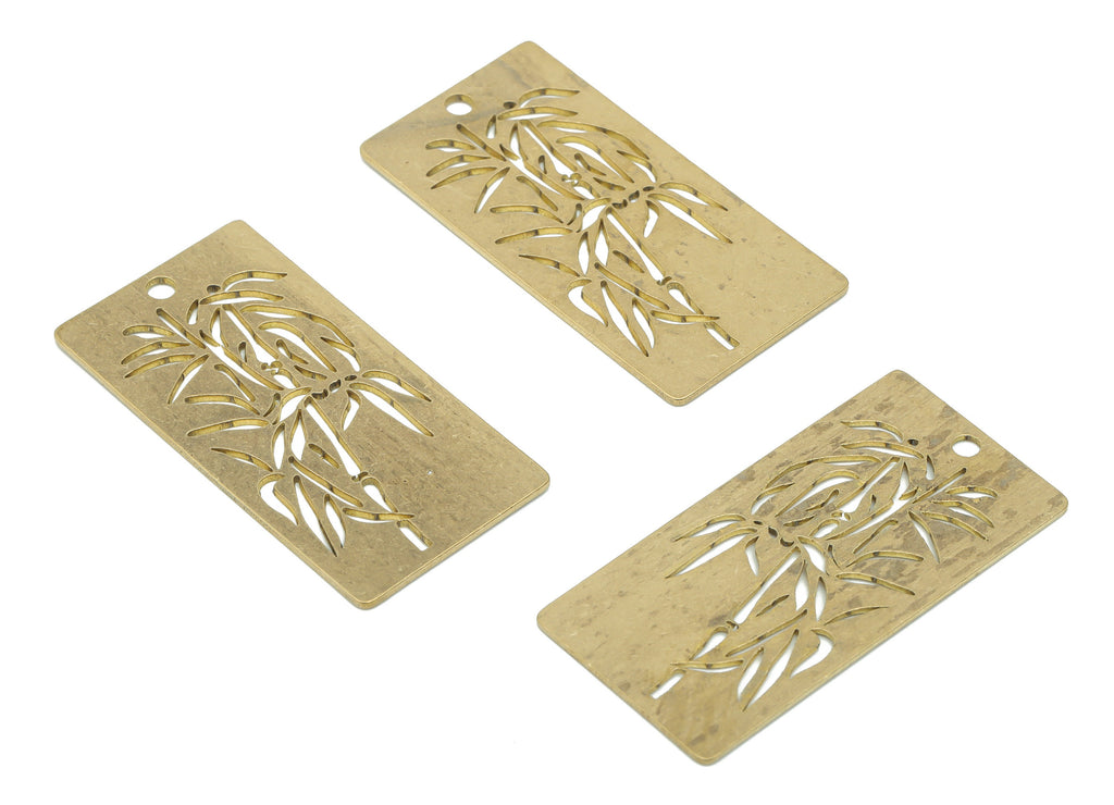Brass Rectangle Bamboo Earring Charms - Raw Brass Bamboo Rectangle Pendant - Jewelry Making Supplies - 34.81x17.44x0.63mm - PPA3120 - DOMEDBAZAAR