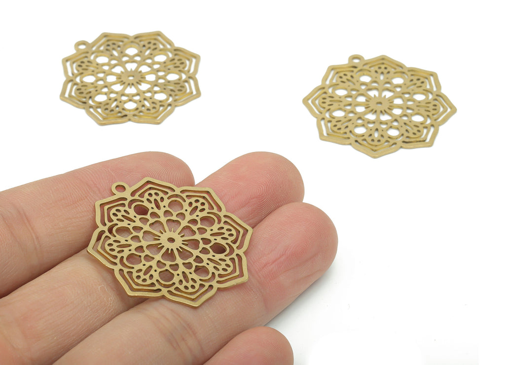 Brass Bubble Flower Sun Earring Charms - Raw Brass Sun Flower Pendant - DIY Jewelry Making Supplies - 34.22x32.22x0.63mm - PPA2910 - DOMEDBAZAAR