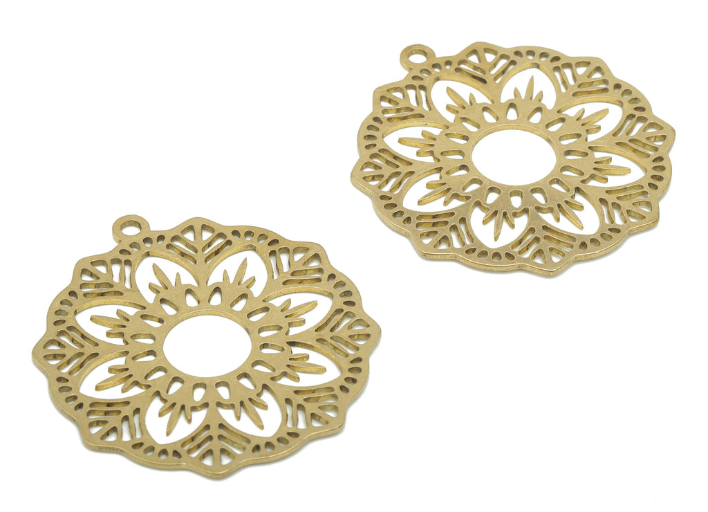 Brass Bubble Flower Branch Earring Charms - Raw Brass Bubble Sun Pendant - DIY Jewelry Making Supplies - 34.83x31.9x0.65mm - PPA2909 - DOMEDBAZAAR