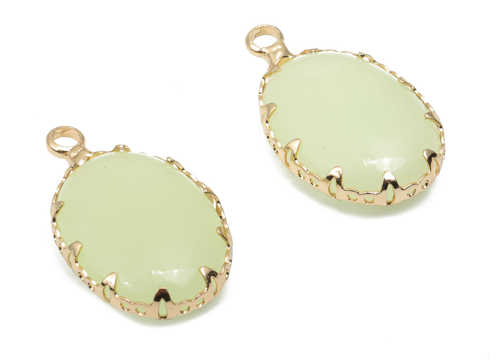 Glass Oval Earring Charms With Loop - Brass Oval Frame Pendant - Gold Tone Plated Brass - Faceted Glass - 23.45x13.9x5.9mm - GS1125 - DOMEDBAZAAR