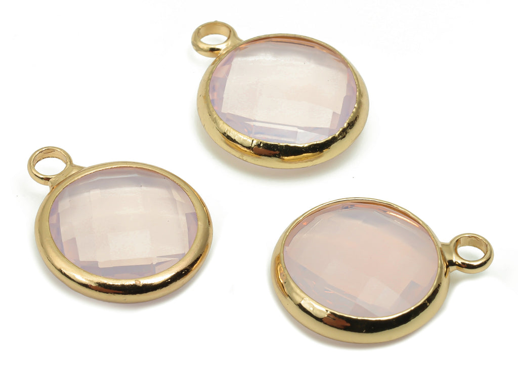 Glass Round Loop Earring Charms - Brass Circle Frame Pendant - Gold Tone Plated Brass - Faceted Glass - 15.87x12.71x4.06mm - GS1096 - DOMEDBAZAAR