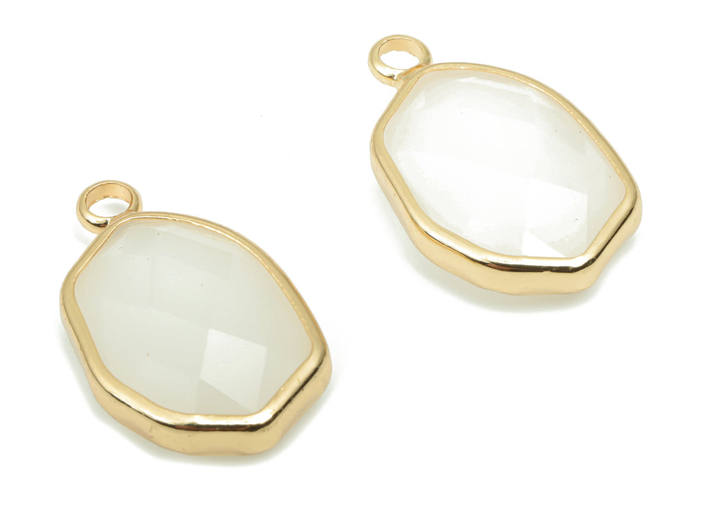 Glass Geometry Loop Earring Charms - Brass Irregular Frame Pendant - Gold Tone Plated Brass - Faceted Glass - 20x11.96x6.34mm - GS1090 - DOMEDBAZAAR