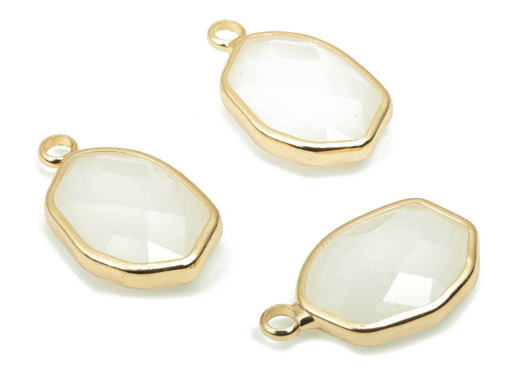 Glass Geometry Loop Earring Charms - Brass Irregular Frame Pendant - Gold Tone Plated Brass - Faceted Glass - 20x11.96x6.34mm - GS1090 - DOMEDBAZAAR