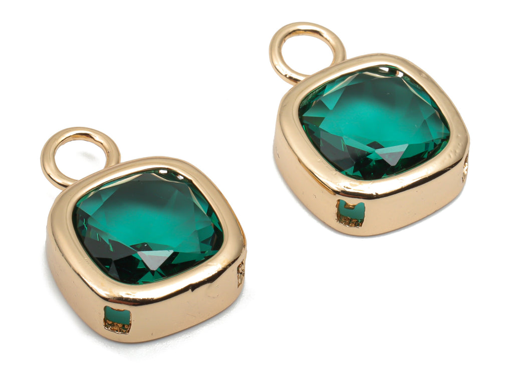 Glass Square Earring Charms With Loop - Brass Square Frame Pendant - Gold Tone Plated Brass - Faceted Glass - 17.42x12.02x5.52mm - GS1123B - DOMEDBAZAAR