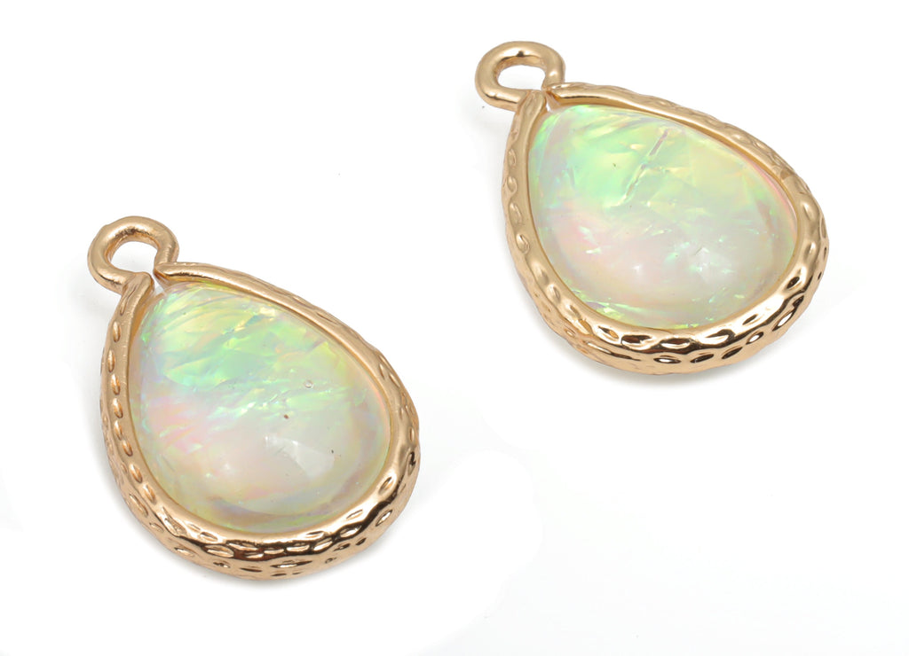 Resin Drop Earring Charms - Brass Teardrop Pendant - Gold Tone Plated Brass  - Jewelry Making Supplies - 18.42x12.02x7.28mm - RC1211C - DOMEDBAZAAR