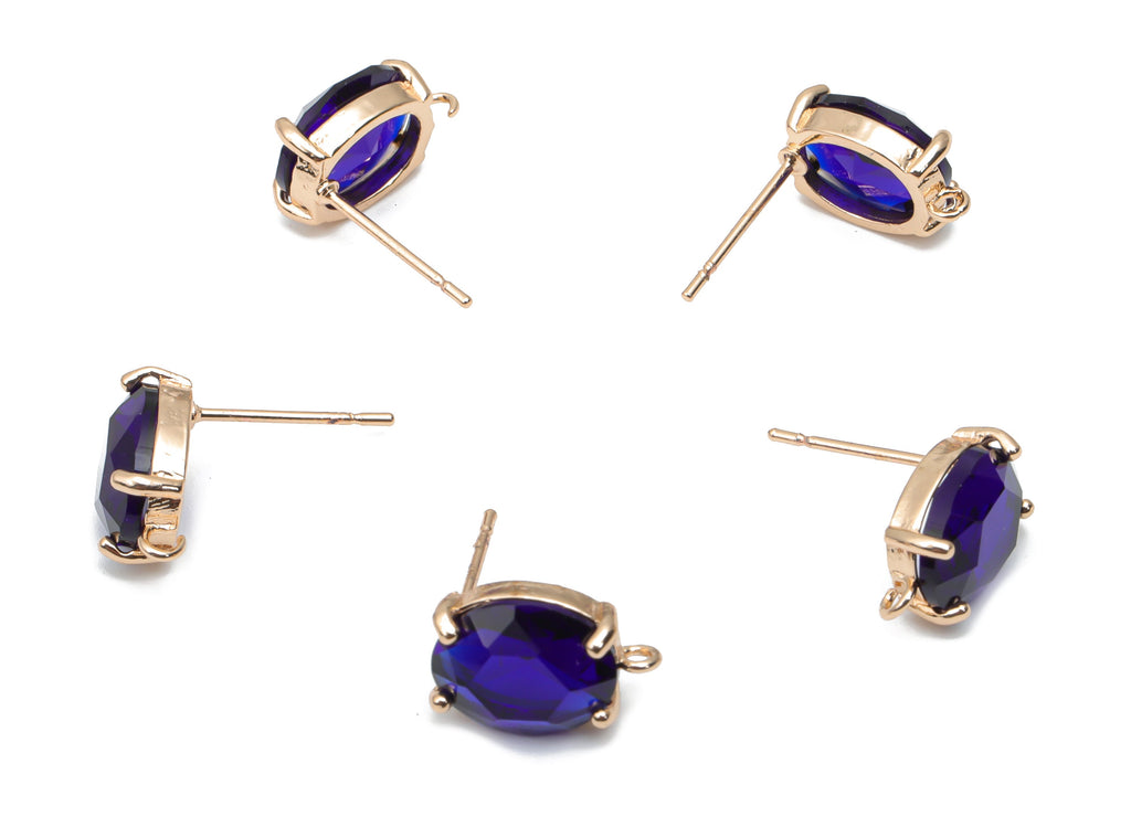 Glass Oval Earring Stud - Brass Oval Earring Post - Gold Tone Plated Brass - Faceted Glass - Jewelry Supplies - 12.36x8.14x4.51mm - GS1126A - DOMEDBAZAAR