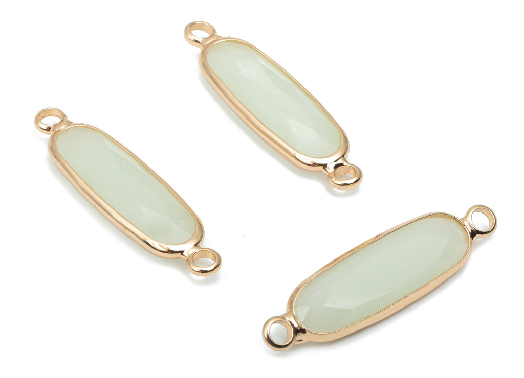 Glass Long Oval Earring Connector - Brass Oval Frame Charms and Pendant - Gold Tone Plated Brass - Faceted Glass - 28.69x7.5x4.8mm - GS1127C - DOMEDBAZAAR