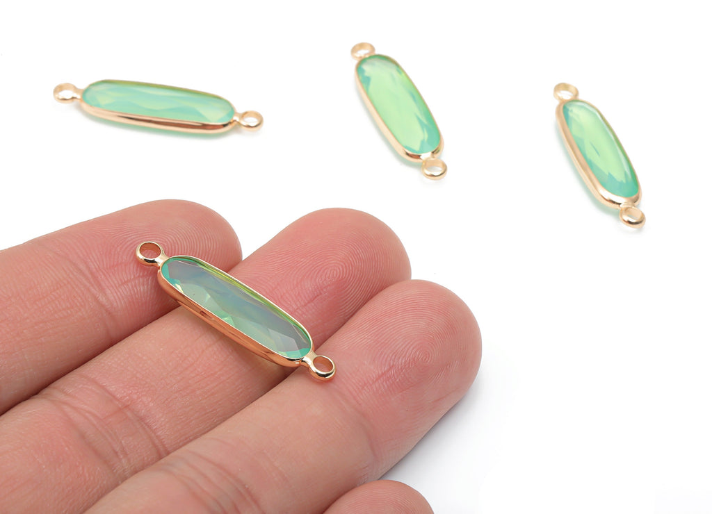 Glass Oval Connector - Brass Oval Frame Charms - Bracelet Connector - Gold Tone Plated Brass - Faceted Glass - 28.93x7.47x3.76mm - GS1118A - DOMEDBAZAAR