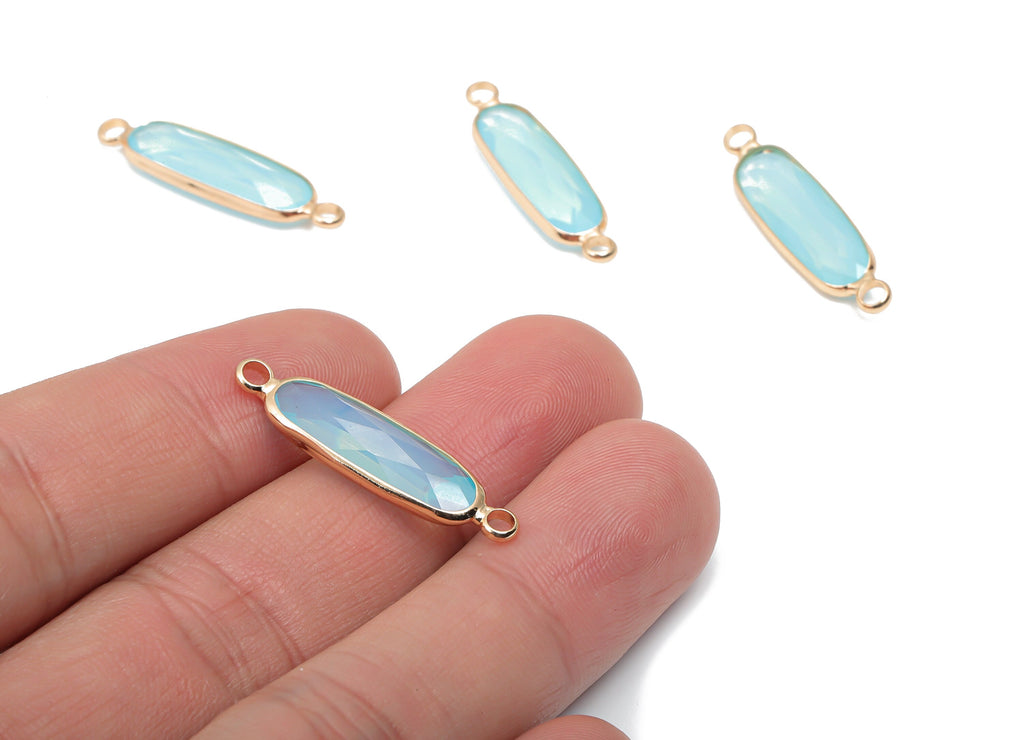 Glass Oval Connector - Brass Oval Frame Charms - Bracelet Connector - Gold Tone Plated Brass - Faceted Glass - 28.93x7.47x3.76mm - GS1118B - DOMEDBAZAAR