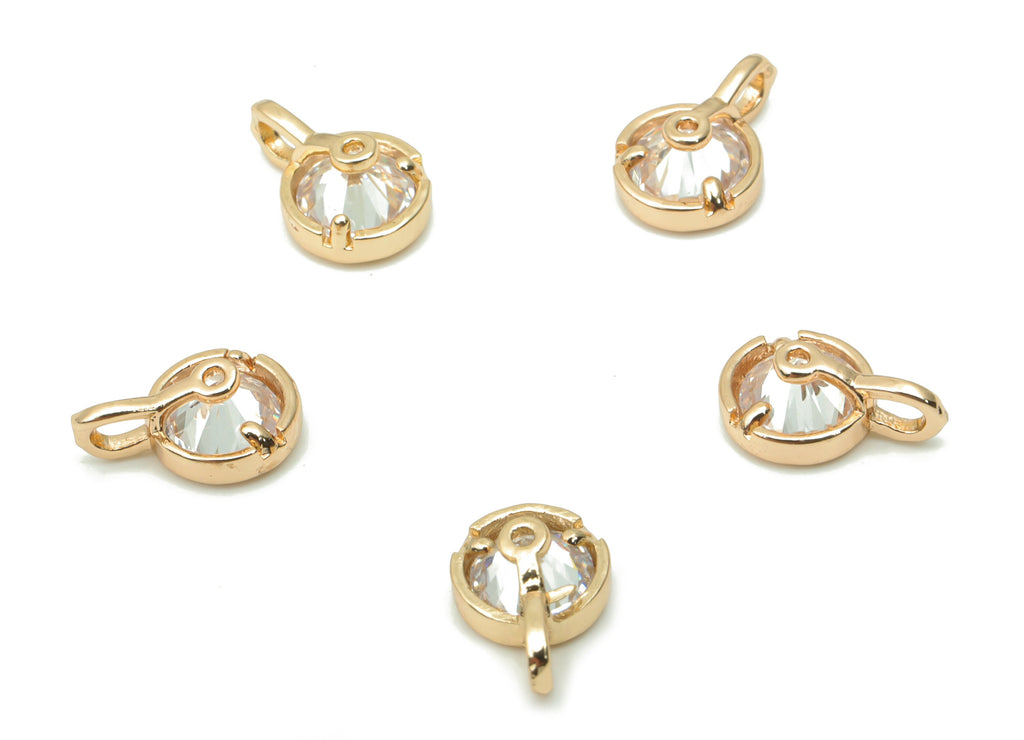 Glass Mini Round Flower Loop Earring Charms - Brass Mini Flower Frame Pendant - Gold Tone Plated Brass - Faceted Glass - 9.2x6x4mm - GS1094C - DOMEDBAZAAR