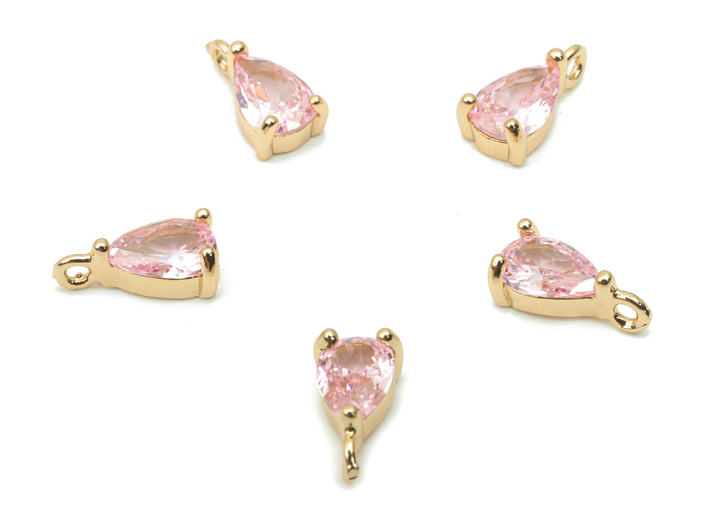 Glass Mini Drop Earring Charms With Loop - Brass Teardrop Frame Pendant - Gold Tone Plated Brass - Faceted Glass - 8.53x4.59x3.2mm - GS1092C - DOMEDBAZAAR