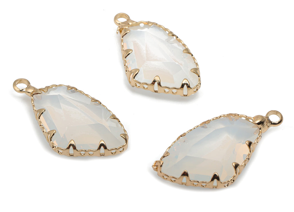 Glass Geometry Earring Charms With Loop - Brass Irregular Frame Pendant - Gold Tone Plated Brass - Faceted Glass - 24.56x11.98x5.6mm- GS1117 - DOMEDBAZAAR