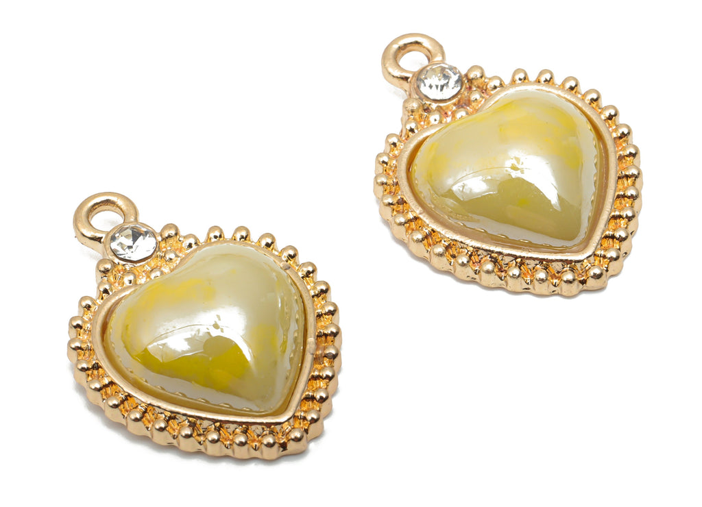 Ceramics Glass Heart Loop Earring Charms - Alloy Heart Pendant - KC Gold Tone Plated Brass – Jewelry Supplies - 22.86x15.56x5.48mm – NS1676A - DOMEDBAZAAR