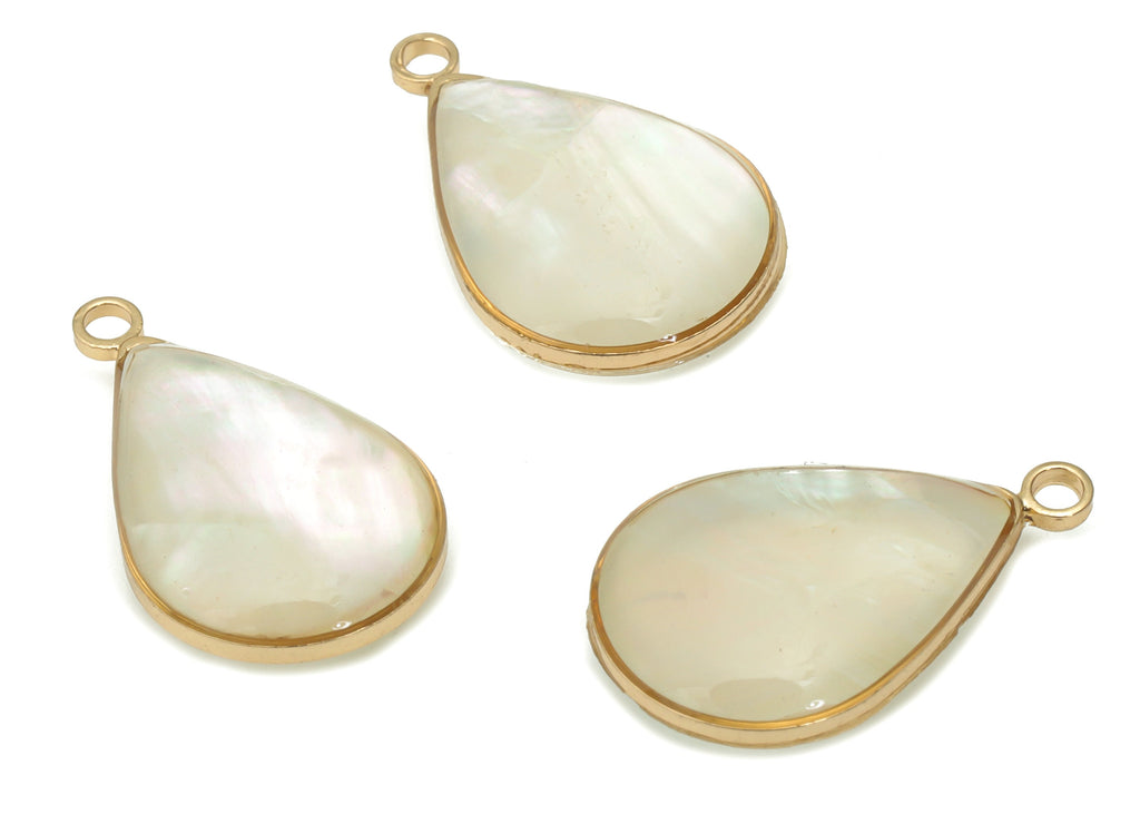 Shell Drop Earring Charms - Shell Teardrop Pendant - Gold Tone Plated Brass - Jewelry Making Supplies - 18.43x11.91x4.53mm - SF1137 - DOMEDBAZAAR