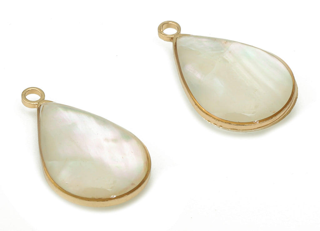 Shell Drop Earring Charms - Shell Teardrop Pendant - Gold Tone Plated Brass - Jewelry Making Supplies - 18.43x11.91x4.53mm - SF1137 - DOMEDBAZAAR