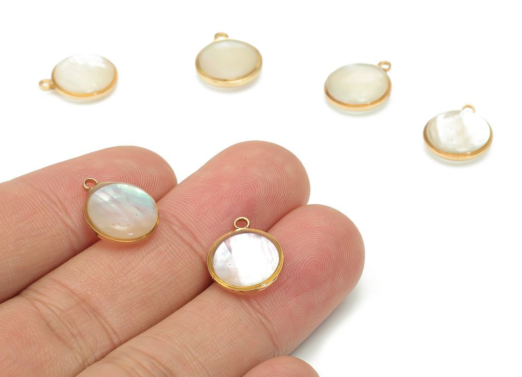 Shell Round Earring Charms - Shell Circle Pendant - Gold Tone Plated Brass - Jewelry Making Supplies - 14.48x12x4.7mm - SF1138 - DOMEDBAZAAR