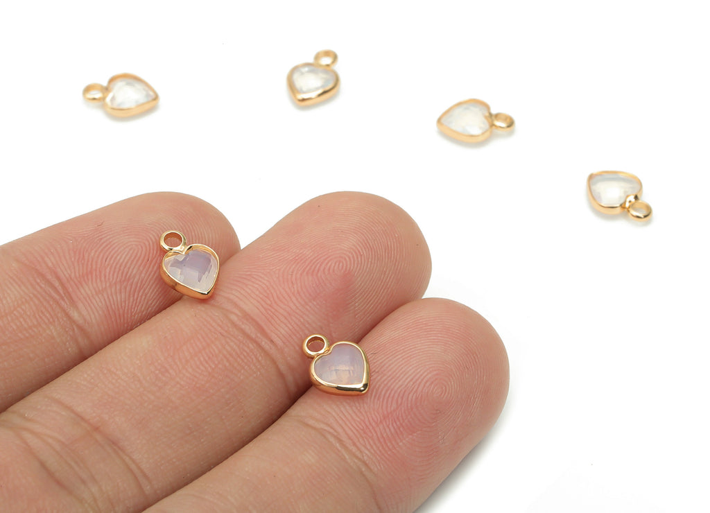 Glass Mini Heart Loop Earring Charms - Brass Mini Heart Frame Pendant - Gold Tone Plated Brass - Faceted Glass - 9.24x6.61x2.98mm - GS1102A - DOMEDBAZAAR