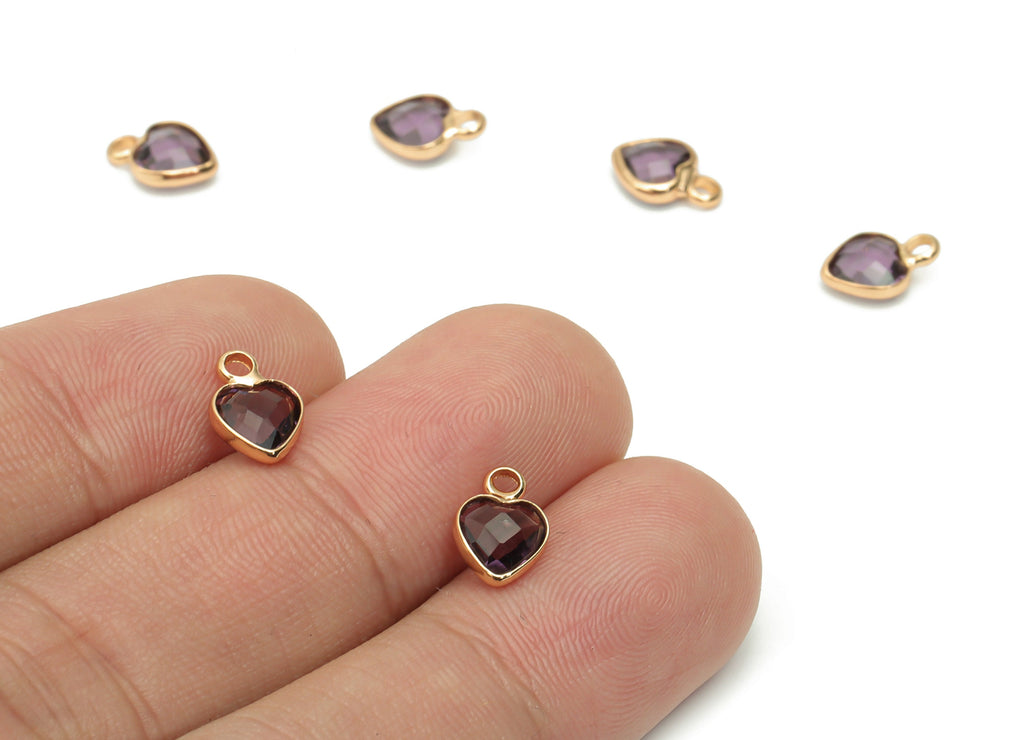 Glass Mini Heart Loop Earring Charms - Brass Mini Heart Frame Pendant - Gold Tone Plated Brass - Faceted Glass - 9.24x6.61x2.98mm - GS1102B - DOMEDBAZAAR